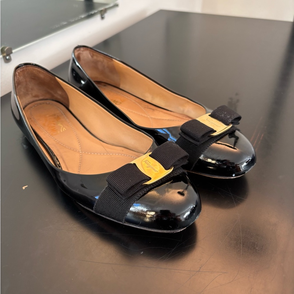 Salvatore Ferragamo black patent flats